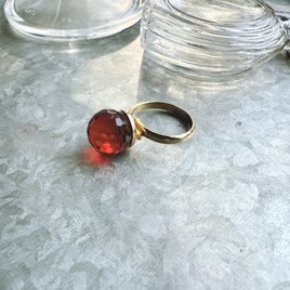 U.S.A. 1980s Mirror Ball Cut Garnet Color Glass Gold Tone Ringの画像