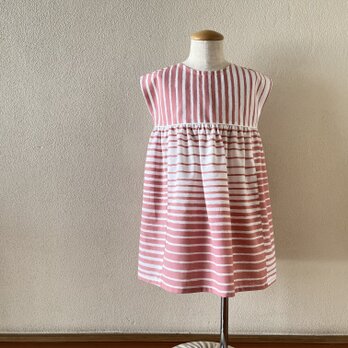 子供　浴衣地フレンチスリーブワンピース　源氏物語くすみピンク（白地）　80～130〈受注製作〉の画像