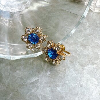 Y1148-ヴィンテージイヤリング・U.S.A. 1960s Blue Sapphire Clear Rhinestoneの画像