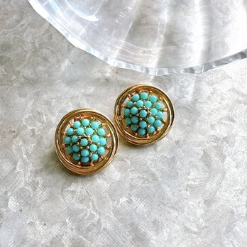 Y1149-ヴィンテージイヤリング・U.S.A. 1970〜80s  Turquoise Bead Clusterの画像